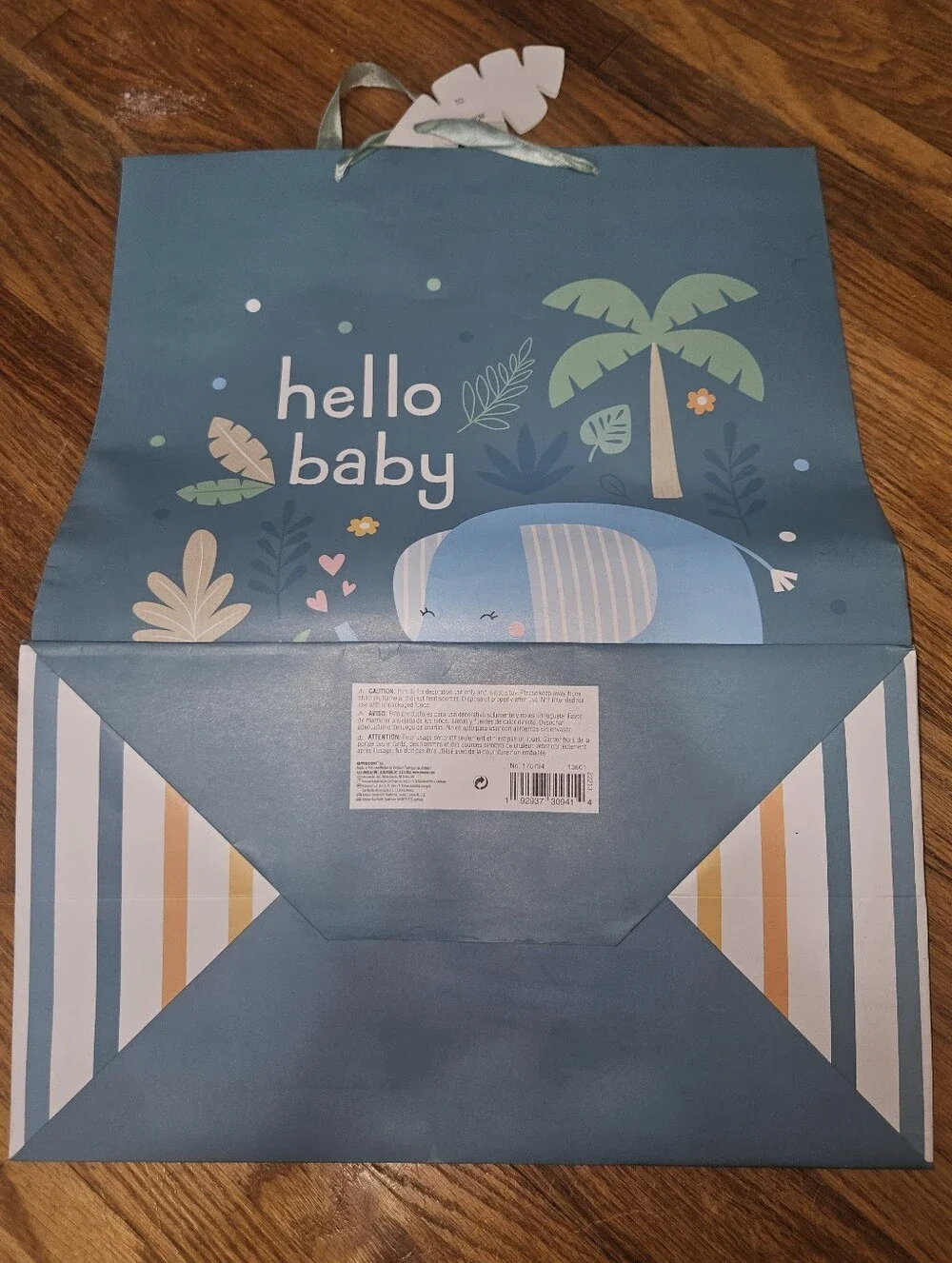 Hello Baby Blue Elephant Gift Bag - Baby Shower Gift Bag